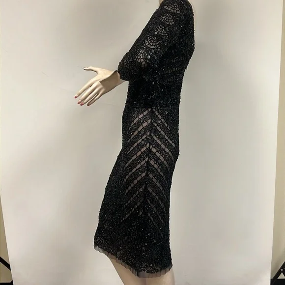 Theia beaded long sleeves V-Back midi dress - www.threedaughtersproperties.com Theia beaded long sleeves V-Back midi dress - www.threedaughtersproperties.com